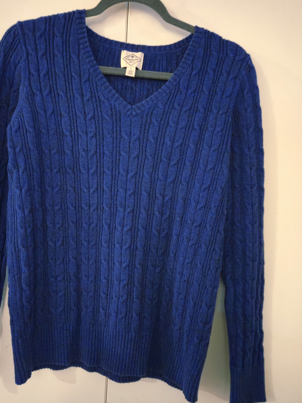 St. John's Bay Cobalt Blue Cable-Knit V-Neck Sweater